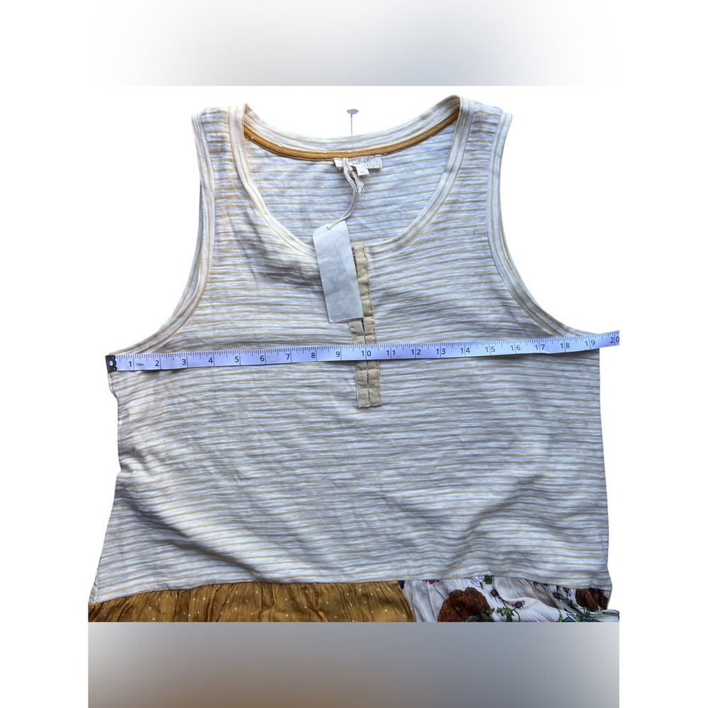 Mystree NWT Boho Patchwork Tank Top Large Floral Striped Babydoll Boutique - Picture 5 of 5